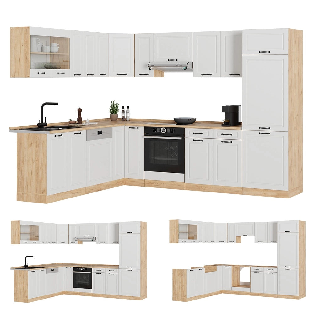 Cucina angolare completa R-Line Bianco rustico/Rovere dorato 287 x 227 cm, PL Antracite Vicco