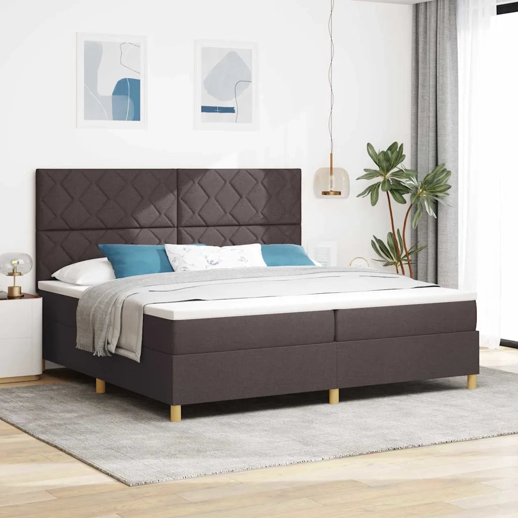 Letto a Sorgente LED Marrone Scuro 200 x 200 cm Tessuto