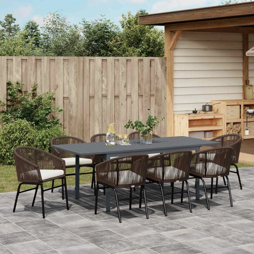 Set da Pranzo per Giardino 9 pcs Marrone polyrattan