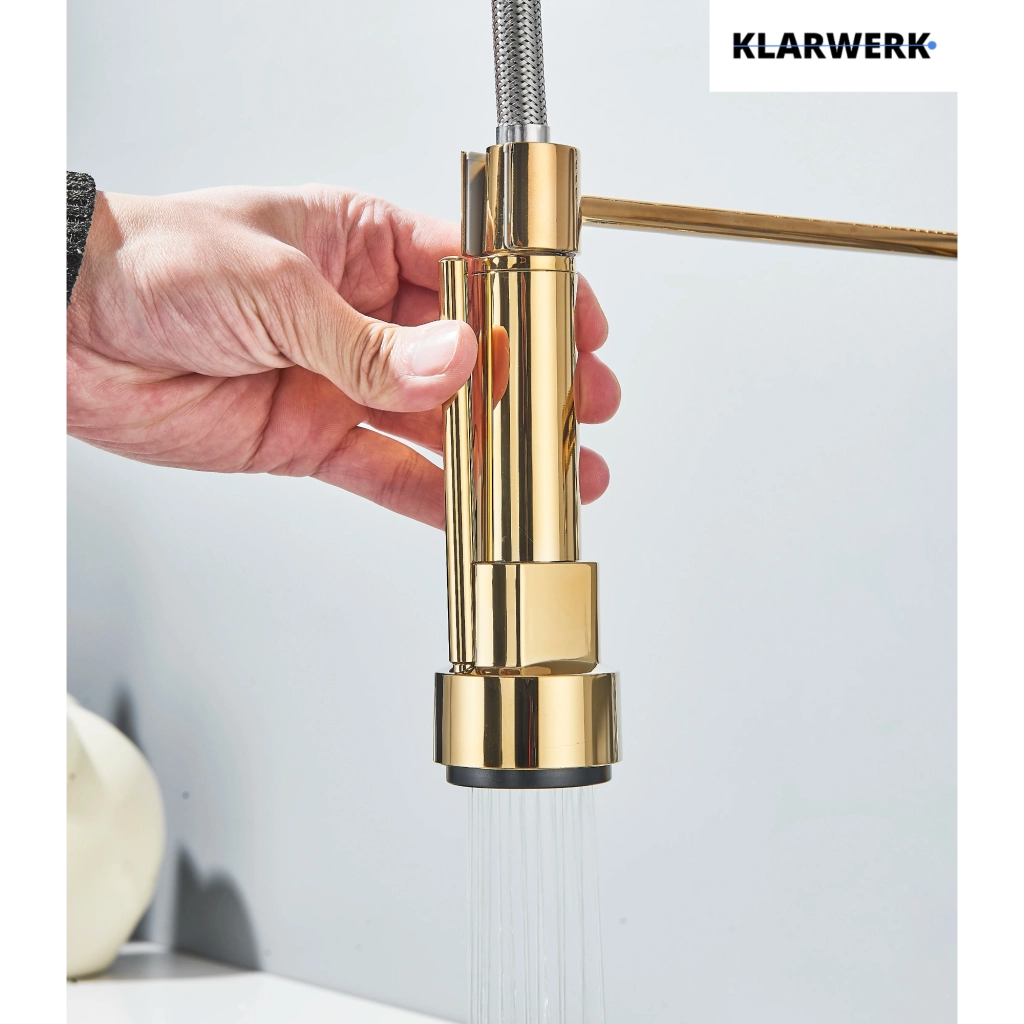 Björn |gastronomia rubinetto monoforo a parete per acqua fredda oro|da cucina professionale in acciaio inox a due getti|doppio per lavello ristorante