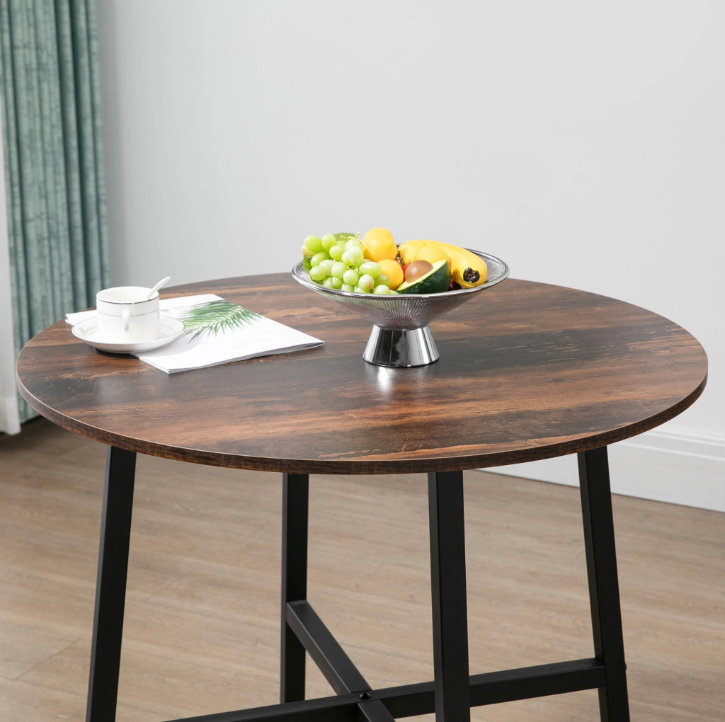 Tavolo da pranzo rotondo ?80 cm in legno multistrato e metallo; marrone