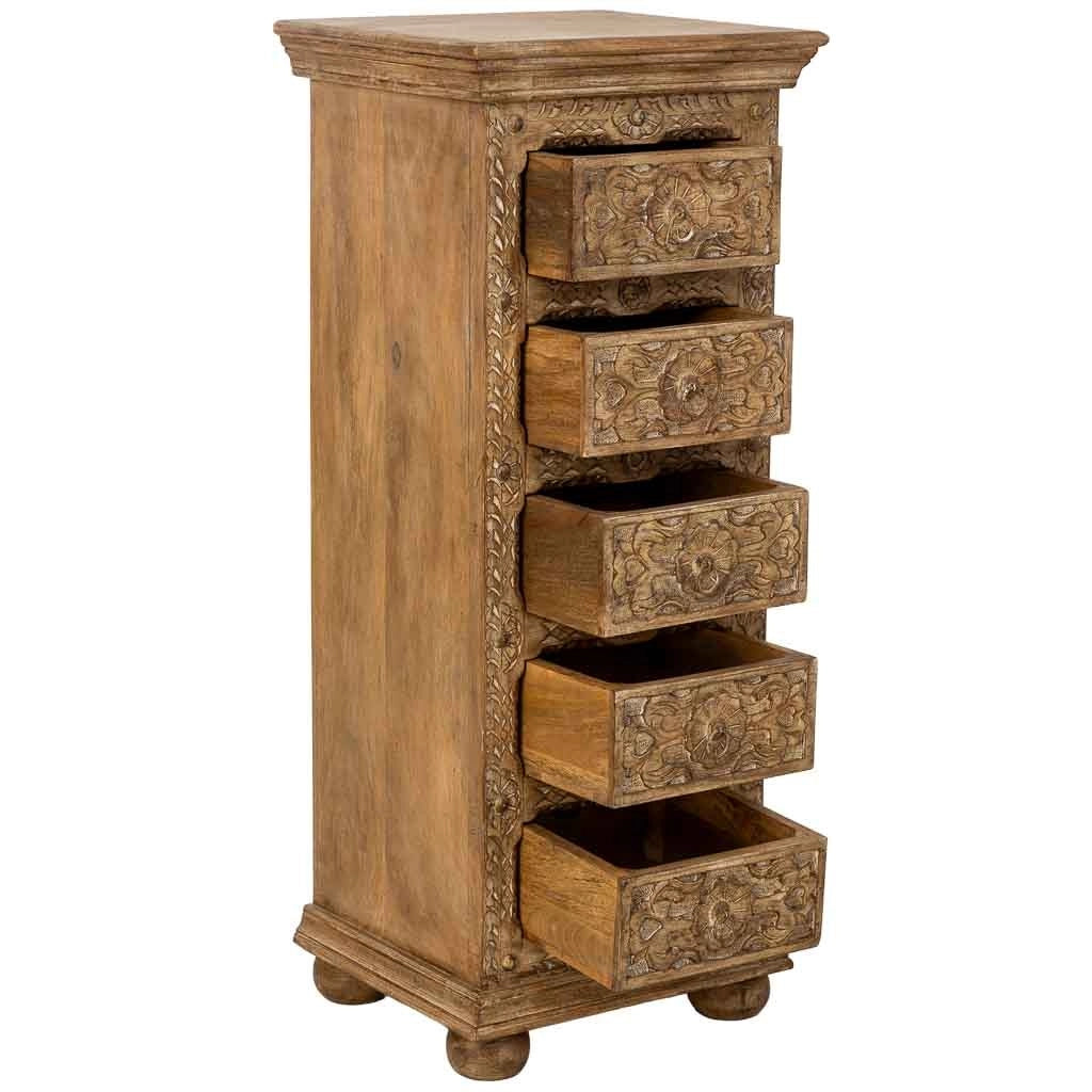 Sinfonier de madera artesanal con 5 cajones marrón 45x40x100h cm