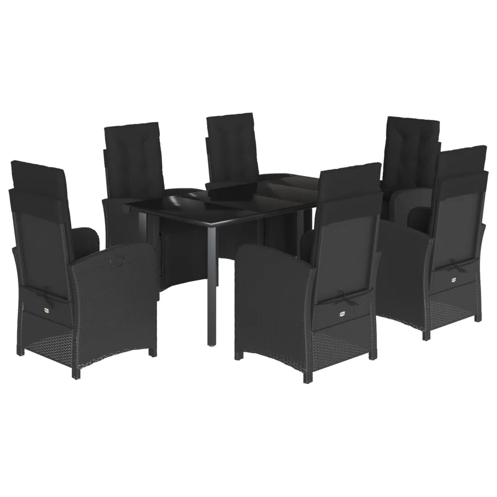 Set da Pranzo da Giardino 7 pz Nero con Cuscini in Polyrattancod mxl 92151
