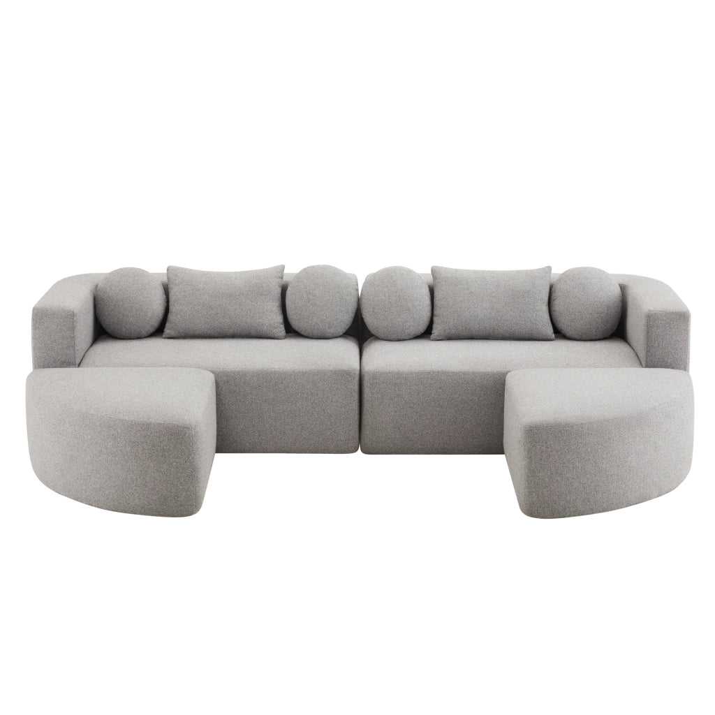 Divano letto modulare - con funzione letto - in ciniglia grigio - 292 × 165 × 68 cm