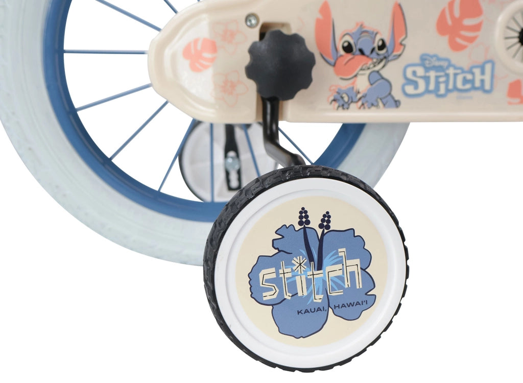 Bicicletta per Bambine 14" Disney Stitch Freni Caliper e Stabilizzatori in Acciaio Hi-Ten Beige
