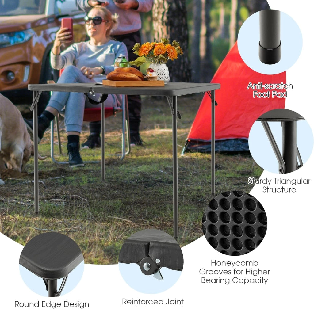 Tavolo Pieghevole da Campeggio, Tavolino Picnic Portatile e Salvaspazio con Cinghie per il Trasporto, in HDPE con e Acciaio, per Barbecue, Giardino, Esterno, Carico di 100 kg (Grigio)