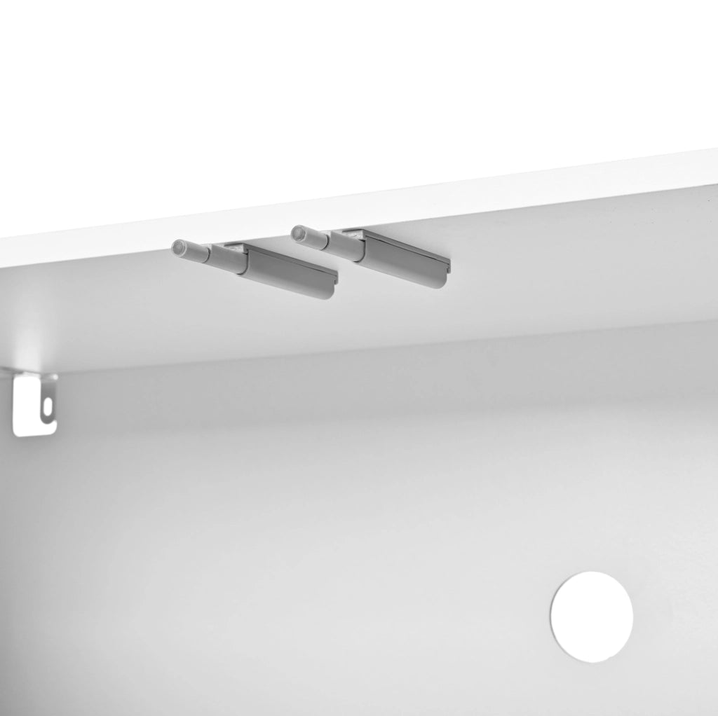 Mobile TV 180x35x40 cm con 4 ante e rilievo ad arco in MDF e pannello truciolare naturale e bianco
