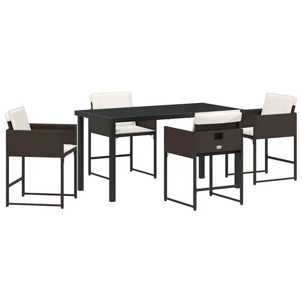 Set da Pranzo per Giardino con cuscino 5 pcs Marrone polyrattan 3380017