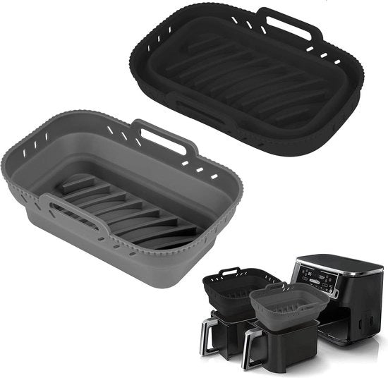 Bacchi in silicone per Airfryer - Opvougbile e resistente al calore - Riciclabili - Smaltanti - Quadrati - 2 pezzi (grigio e nero) Bacchi in silicone per Airfryer