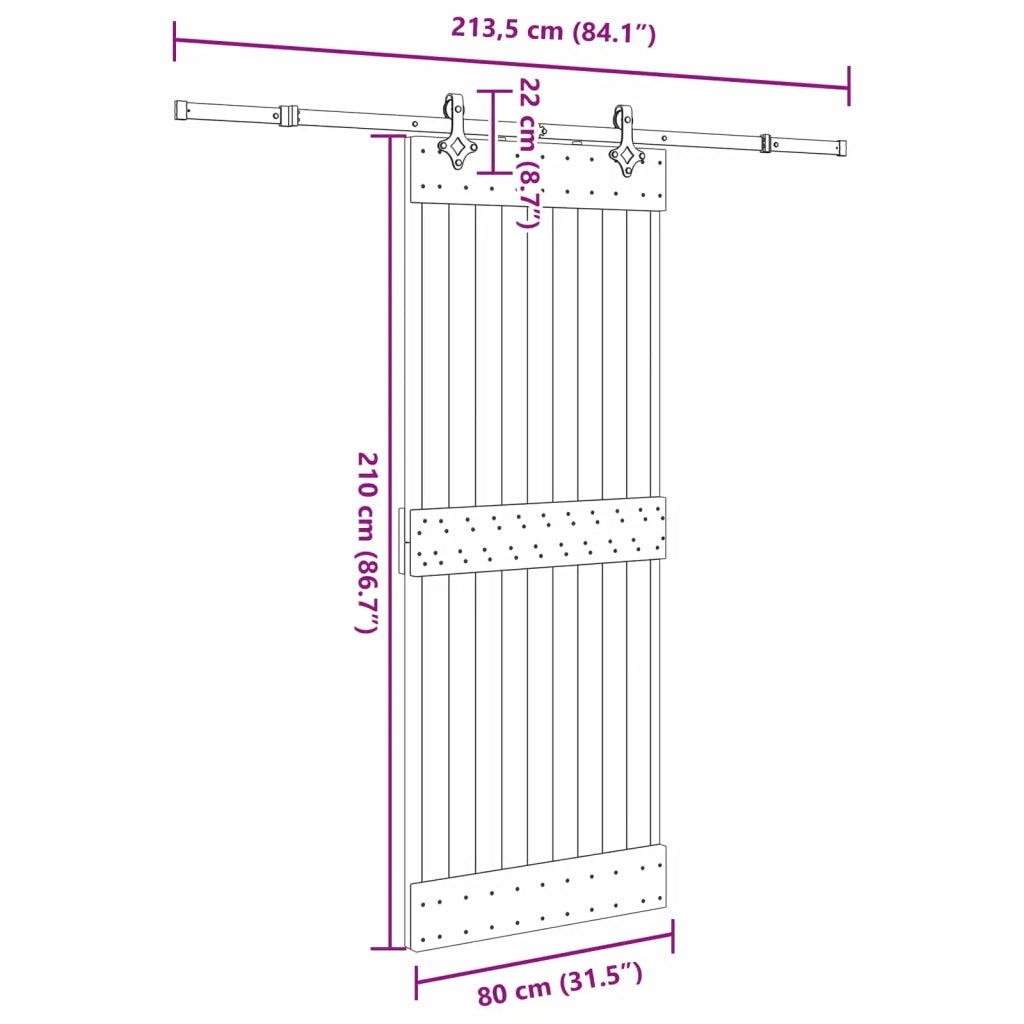 Porta scorrevole NARVIK Naturale e Nero 80 x 210 cm (213,5 cm)