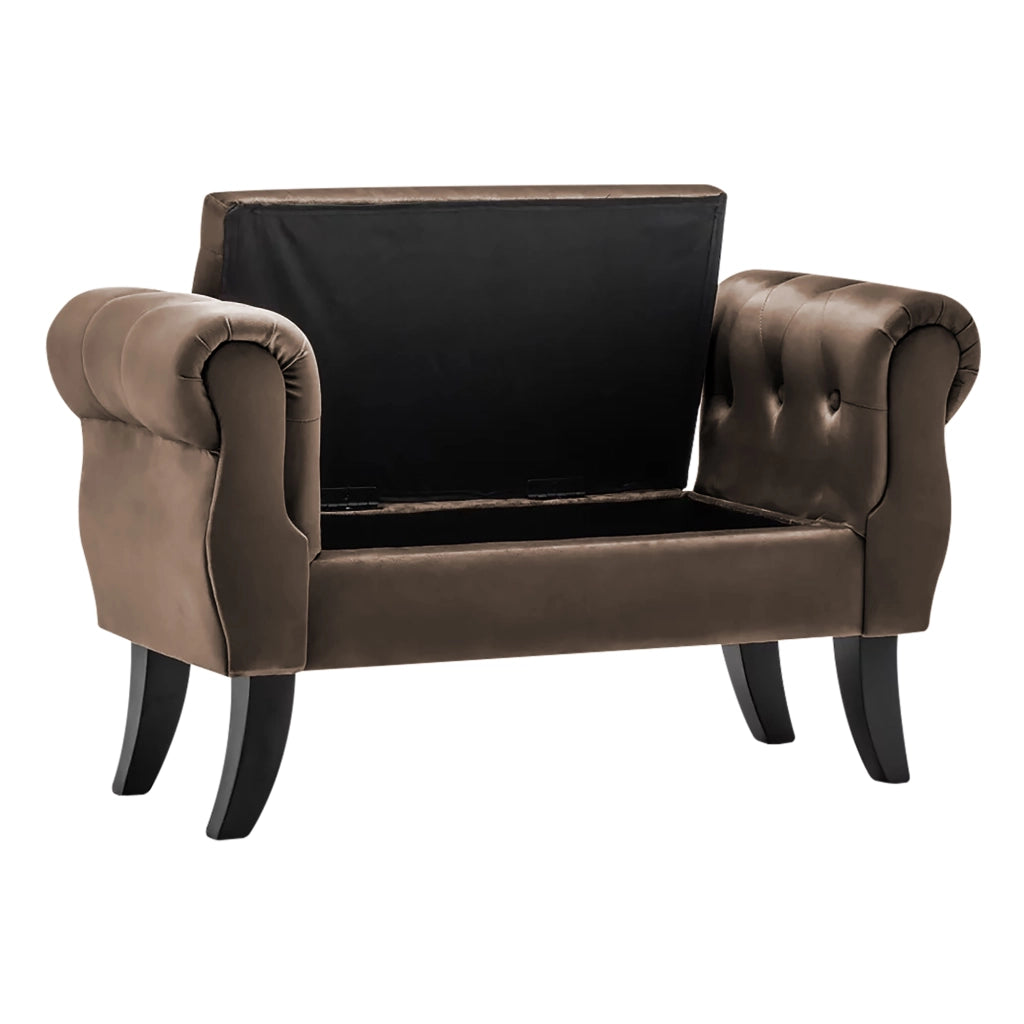 Divanetto In Velluto Panca Contenitore Pouf PortaOggetti Panca Sgabello A Pie Di Letto Cassapanca Ingresso Legno Massello Panchina - Testa di moro