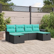 Set Divano da Giardino con cuscino 6 pcs Nero Poly Rattan