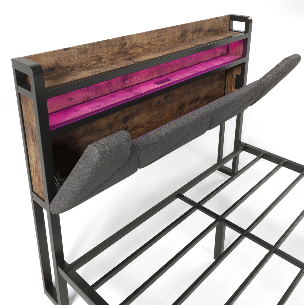 Letto 160x200 cm con testiera contenitore; USB C; LED e 2 cassetti; grigio