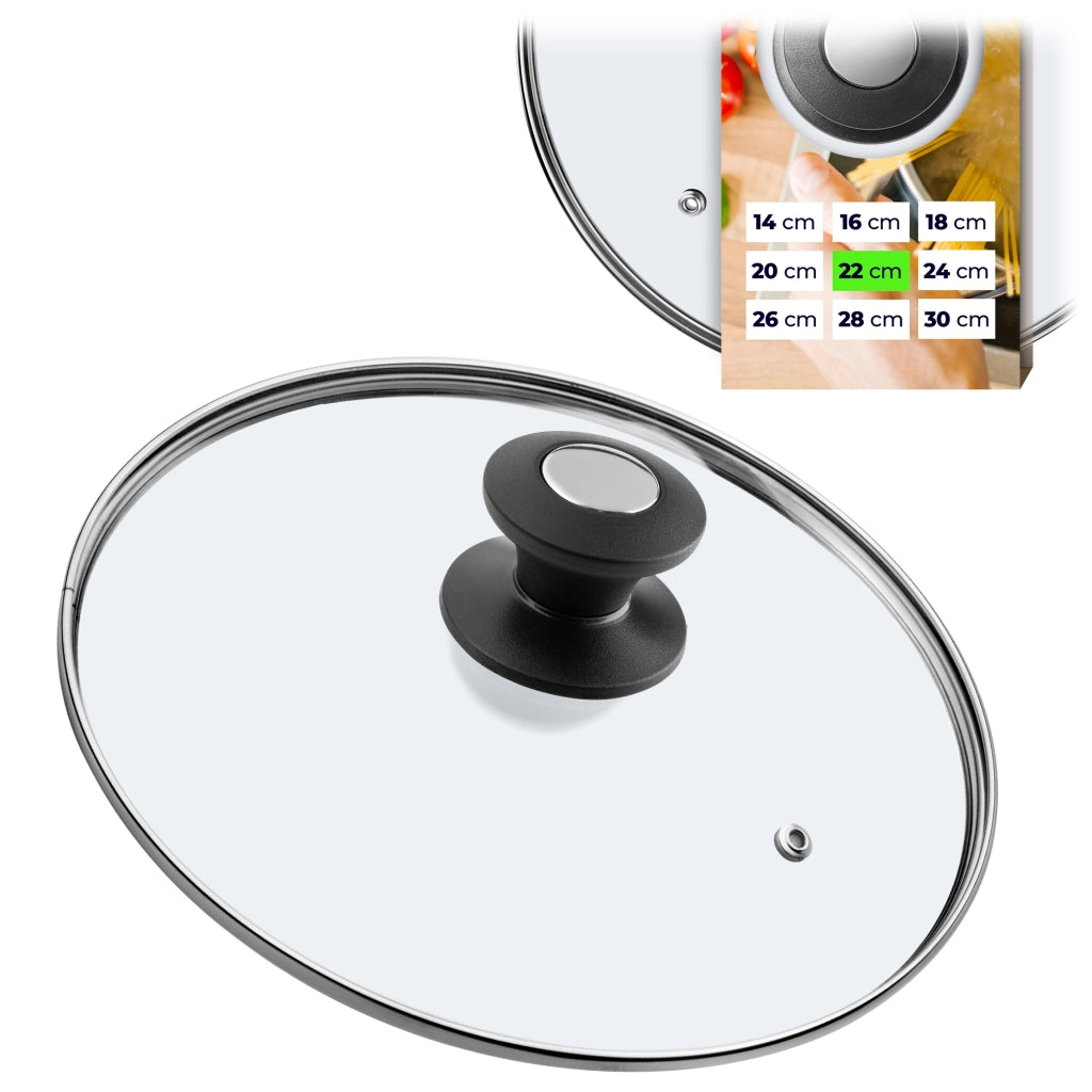Coperchio in vetro KADAX da 22 cm, universale, resistente al calore, per pentole e padelle.