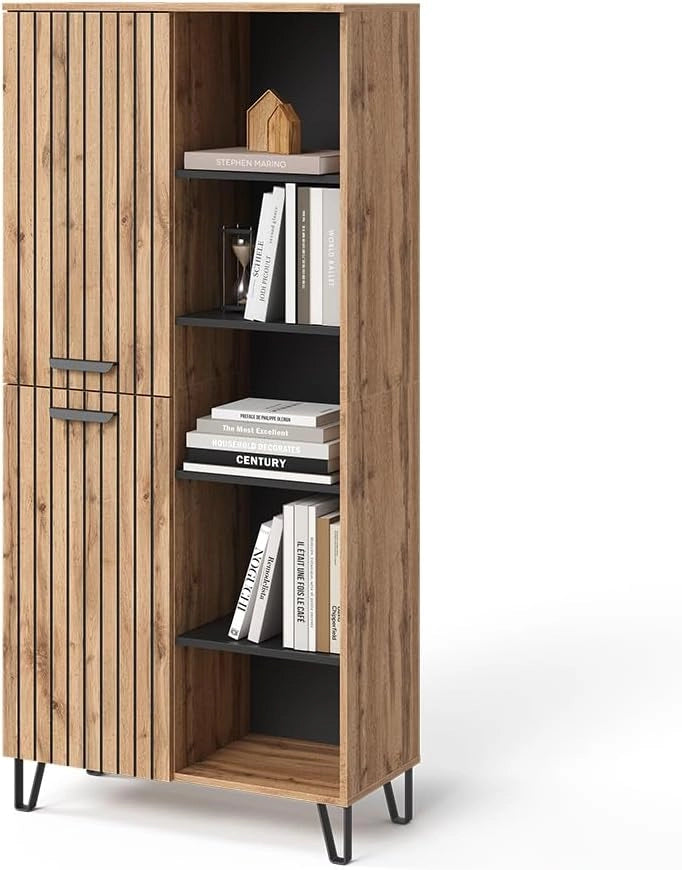 Armadio Amber, Quercia Wotan, 80 x 172 cm con 5 scomparti, per riporre libri, lampade e oggetti di uso quotidiano