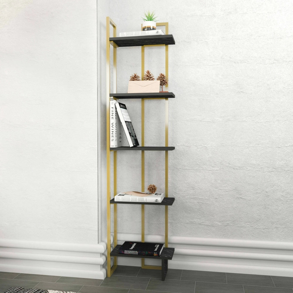 Libreria Giraffa, Scaffale da ufficio, Mobile portalibri, Biblioteca, 45x22h180 cm, Nero e Oro