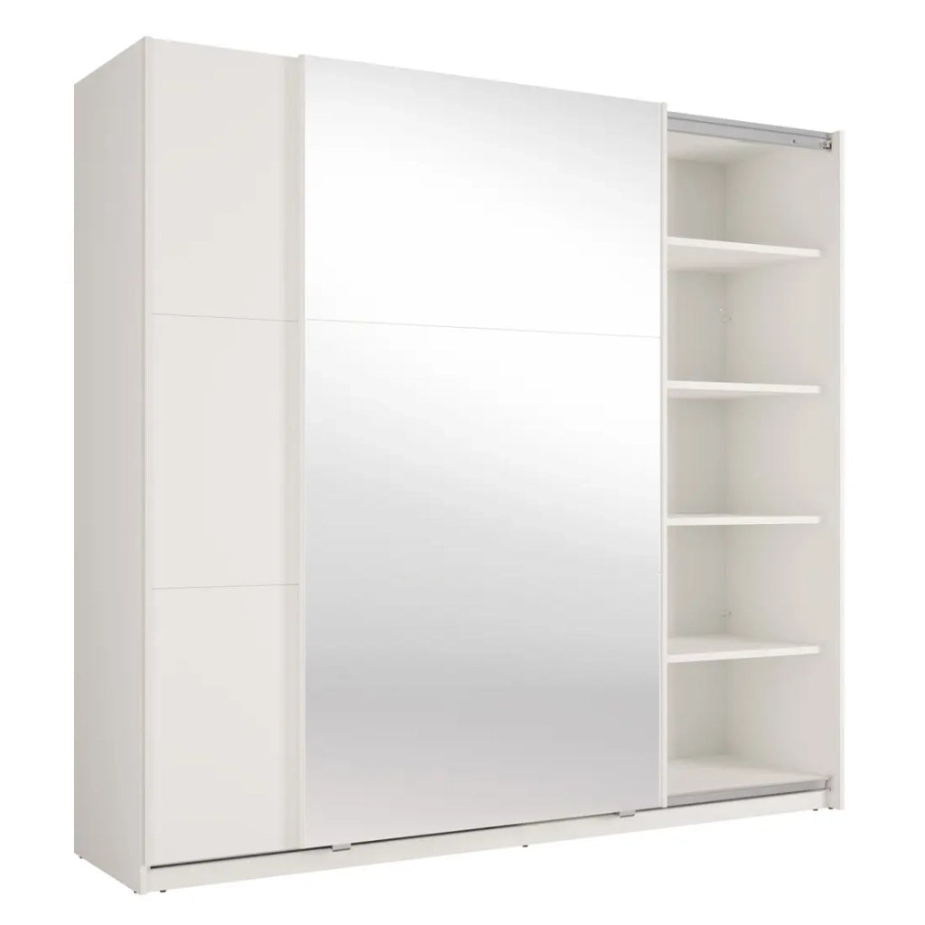 Armadio VENEZIA con cabina armadio aperta LED e specchi bianco opaco 221 cm