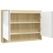 Armadietto Bagno con Specchio-Mobiletto a specchio 80x15x60cm in MDF Bianco e Rovere