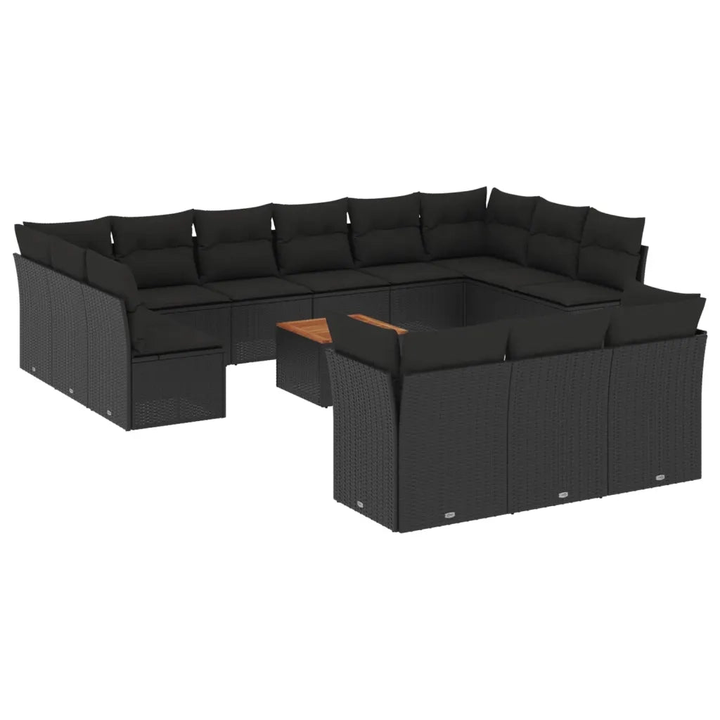 Set Divani da Giardino 14pz con Cuscini in Polyrattan Nero 3256251