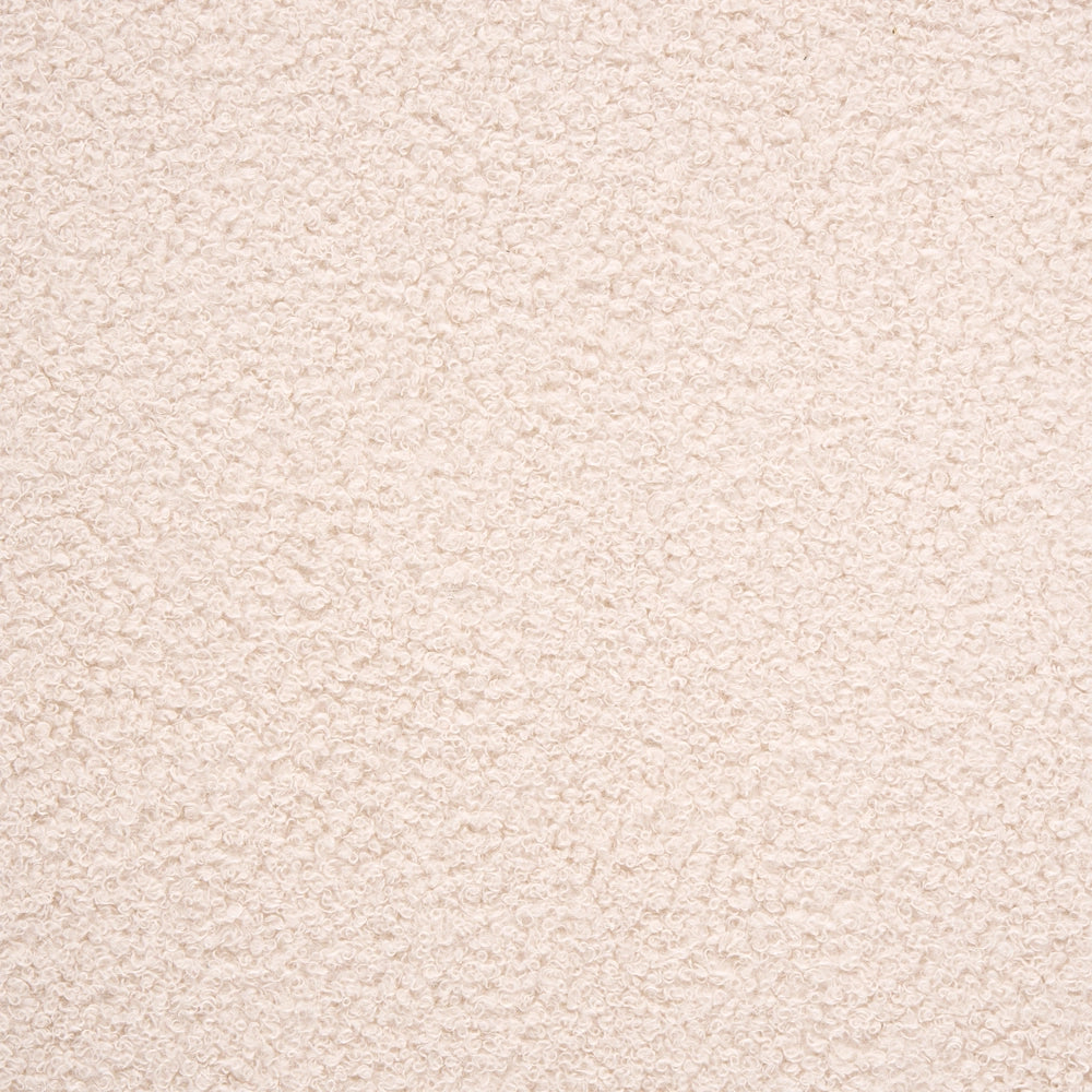 Poltrona in tessuto bouclé di poliestere marrone e beige chiaro, con gambe in legno di gomma, stile retrò tradizionale