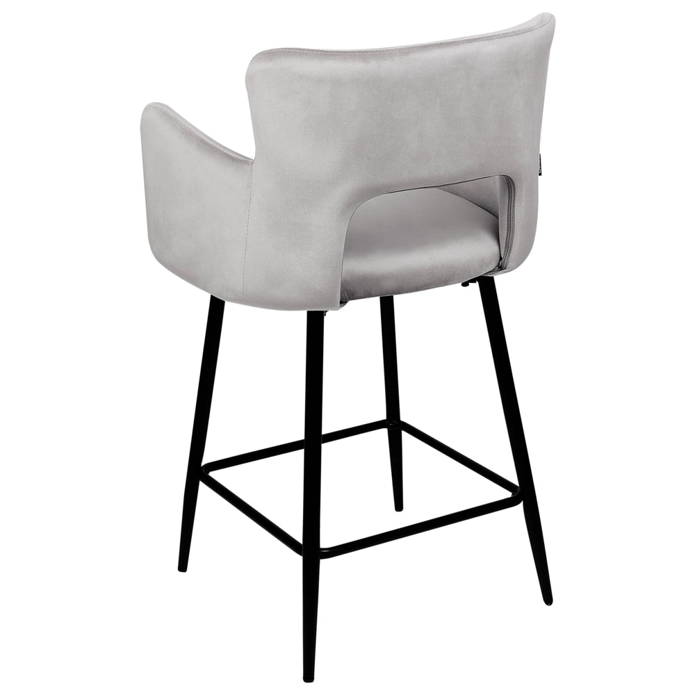 Set di 2 sgabelli da bar velluto grigio braccioli schienale intagliato gambe in metallo moderna industriale
