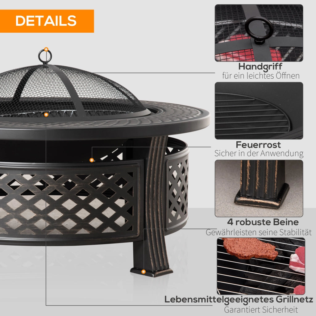 Braciere da giardino con attizzatoio e protezione scintille ¨C Xylo ¨C acciaio nero 81x81x50 cm