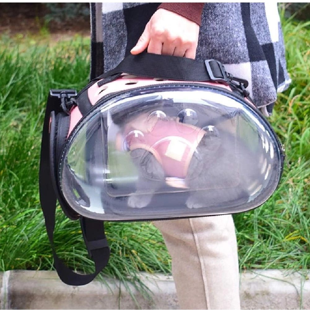 Trasportino per cane gatto Trasparente con Maniglia Tracolla 37x17 H22cm Rosa