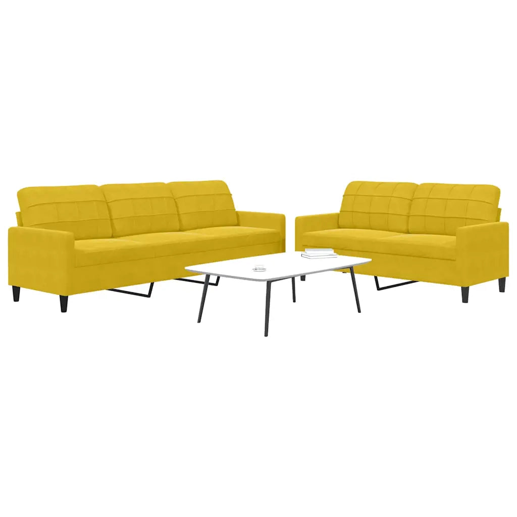 Set di Divani 2 pz con Cuscini giallo in Velluto