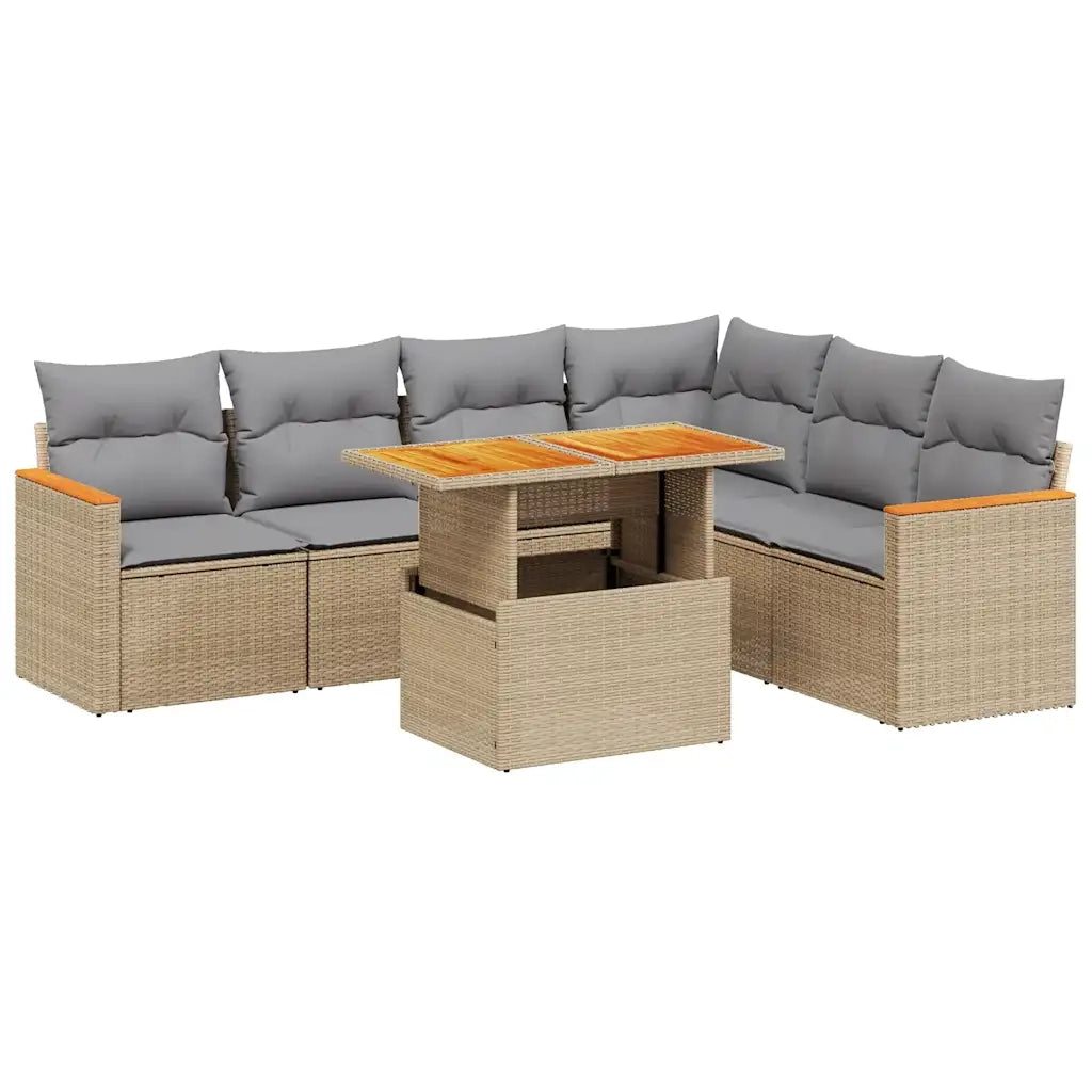 Set Divani da Giardino 7 pz con Cuscini Beige in Polyrattan 3273096
