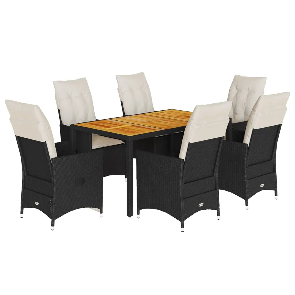 Set da Pranzo da Giardino 7 pz Nero con Cuscini in Polyrattan 3276684