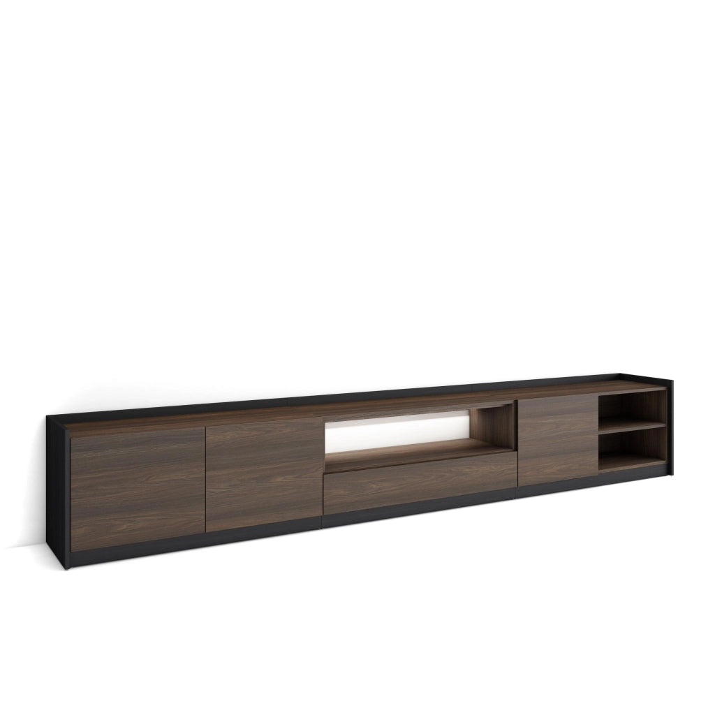 Mobile TV Soggiorno, 310x50x37 cm, Per TV fino a 80", LED, Rovere scuro e Nero