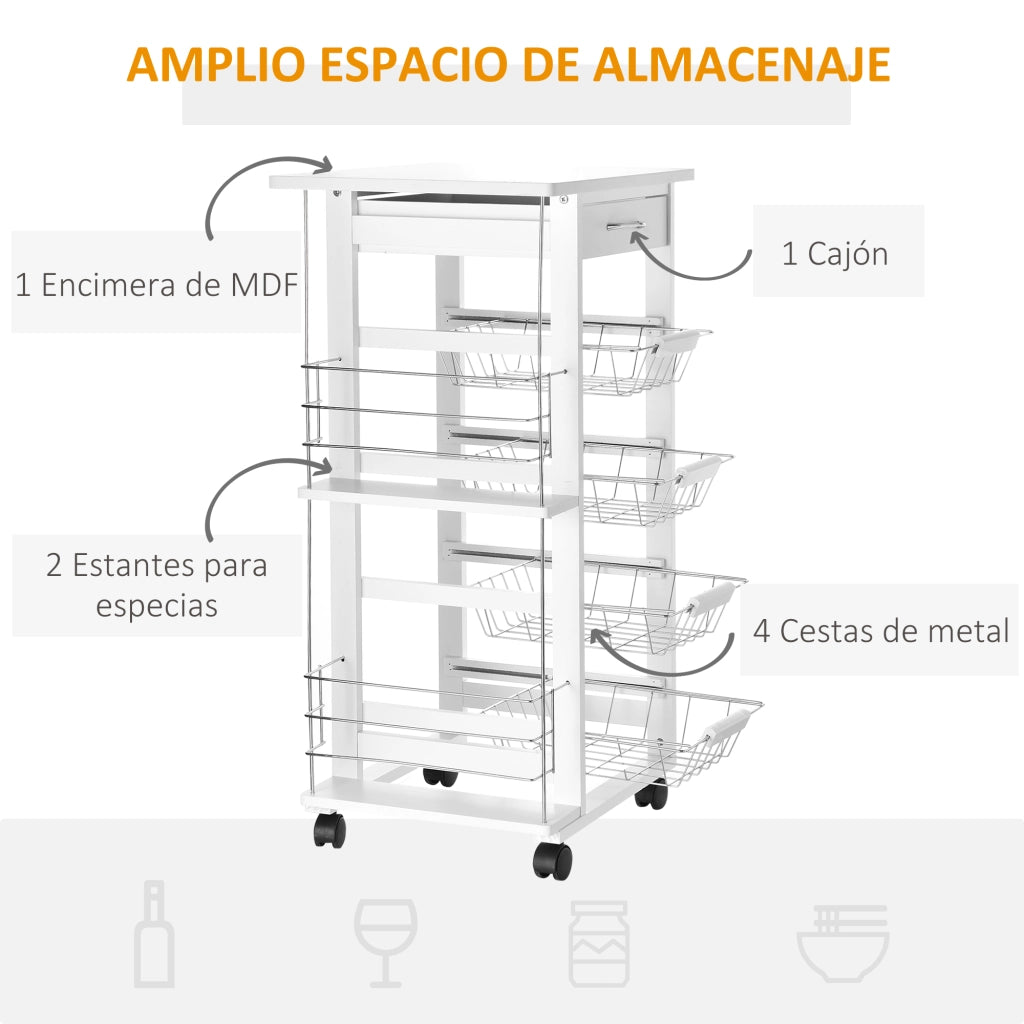 Carrello Multiusos con Cassetto e 4 Cestelli ¨C Zephmum ¨C Bianco 47x37x83 cm