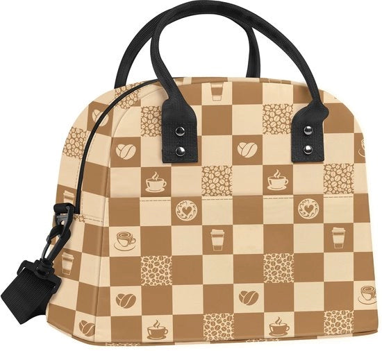 Borsa da Picnic Grande Isolata con Disegno a Scacchi per Uomo e Donna, Borsa da Spalle Waterdotta per Adulto con Cinturino, Borsa da Pranzo Impermeabile per Picnic, Ufficio, Lavoro