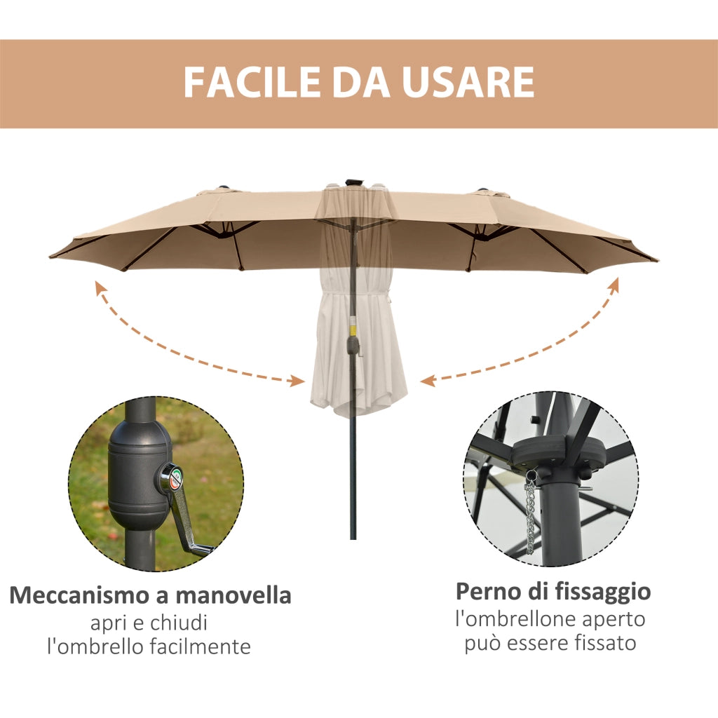Ombrellone da Giardino Doppio 4.5m con Luci LED ¨C zephmum ¨C Cachi