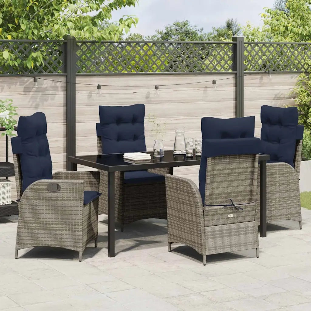 Set da Pranzo per Giardino 5 pcs Grigio e Nero Rattan