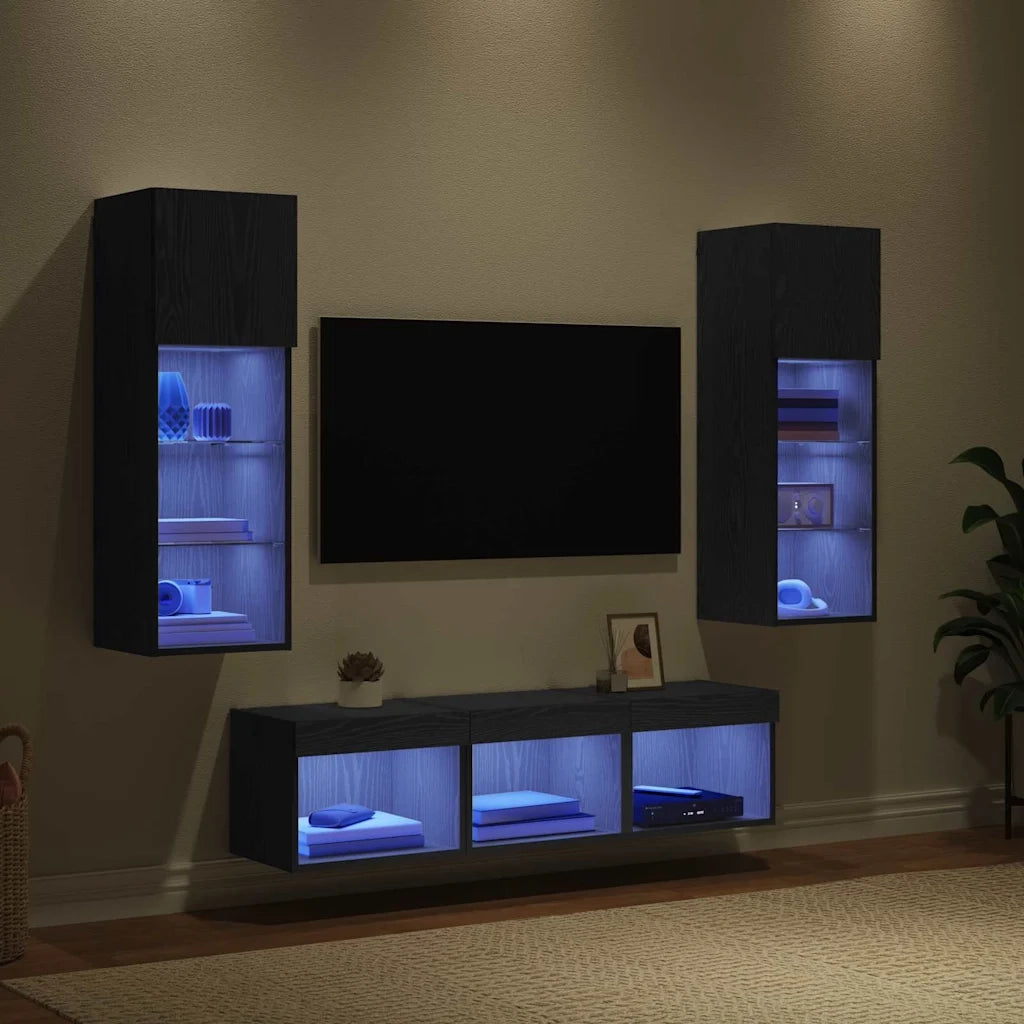 Unità per TV a Muro 5 pcs Rovere Nero Legno multistrato