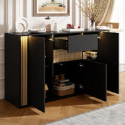 Credenza con 3 ante; 1 cassetto e LED regolabile; 140x40x82 cm; nero naturale