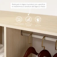 Stand Appendiabiti con 3 Ripiani e Barra Attaccapanni per Vestiti, 80x40x128 cm, Beige