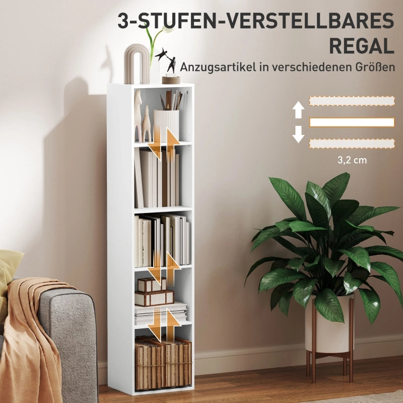 LIBRERIA A 5 RIPIANI REGOLABILI 30x24x133,5 cm LEGNO BIANCO