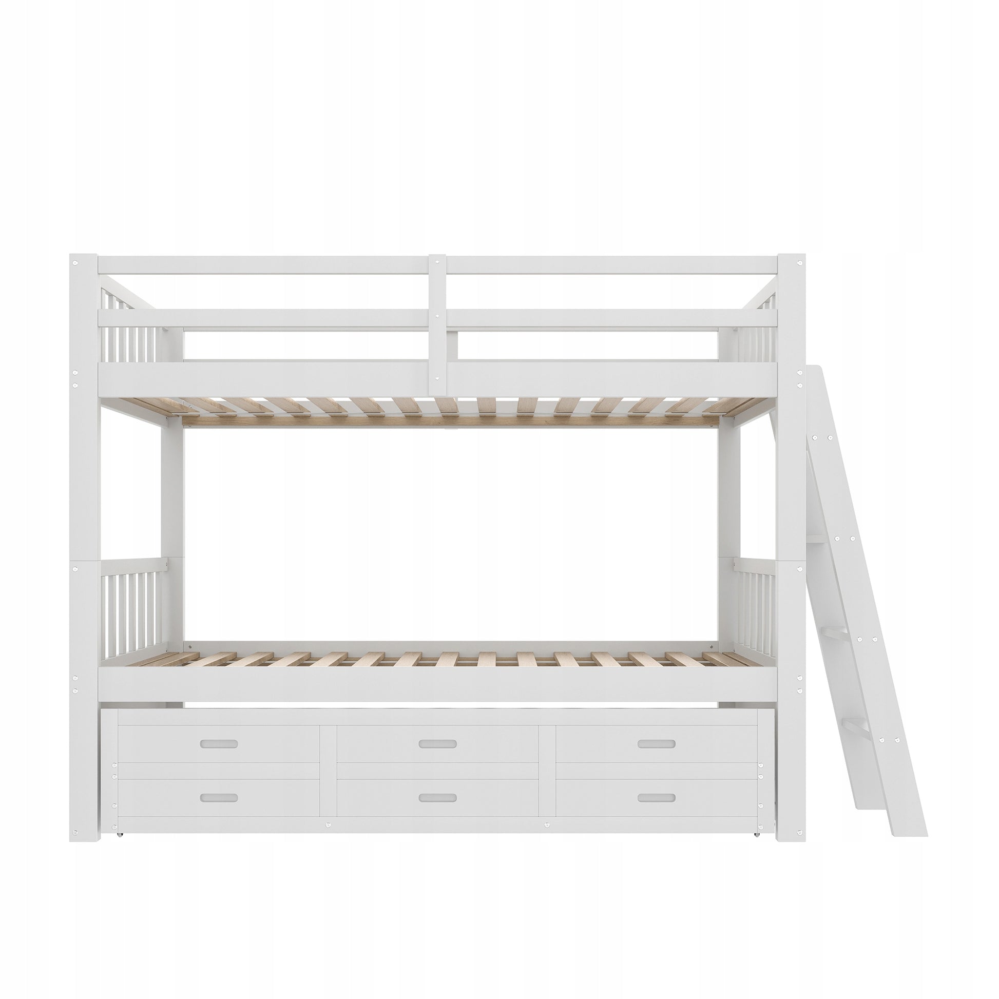Letto a castello 90x200 - Xylo - Bianco con scala e cassetti
