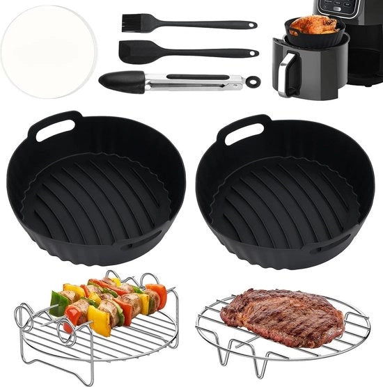Set di coperture per griglia a silicone da 8 pezzi - adatto per Ninja Tower, COSORI - set di contenitori e griglie riciclabili - accessori per BBQ - spazzola per olio, spatola, clip per cibo