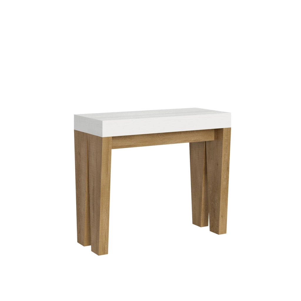 Consolle allungabile 90x40/300 cm SpimboX Mix piano Bianco Frassino - struttura Quercia Natura