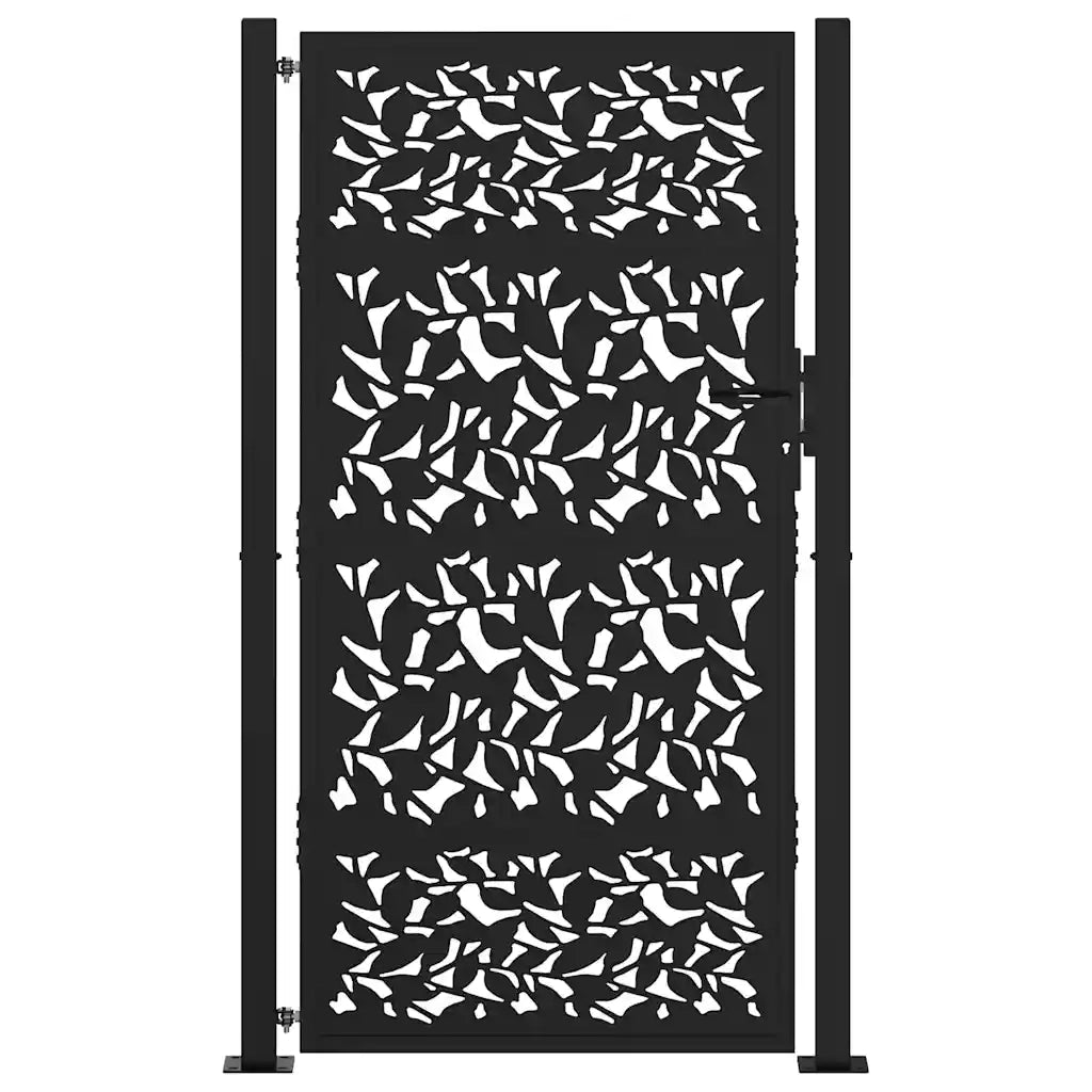 Cancello Giardino Nero 105x180 cm in Acciaio Design a Foglia