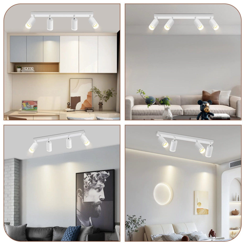 ZMH Faretto da soffitto bianco 4 lampadine Plafoniera moderna GU10 faretti orientabili interni in metallo