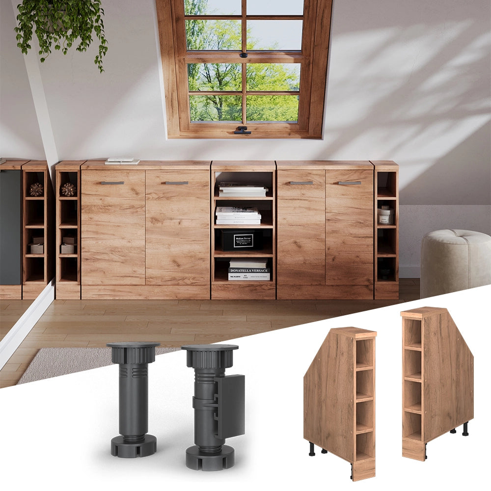 Mobile cucina sottotetto R-Line Rovere dorato/Rovere dorato 15 cm con 4 scomparti, carcassa 60 cm profondità Vicco