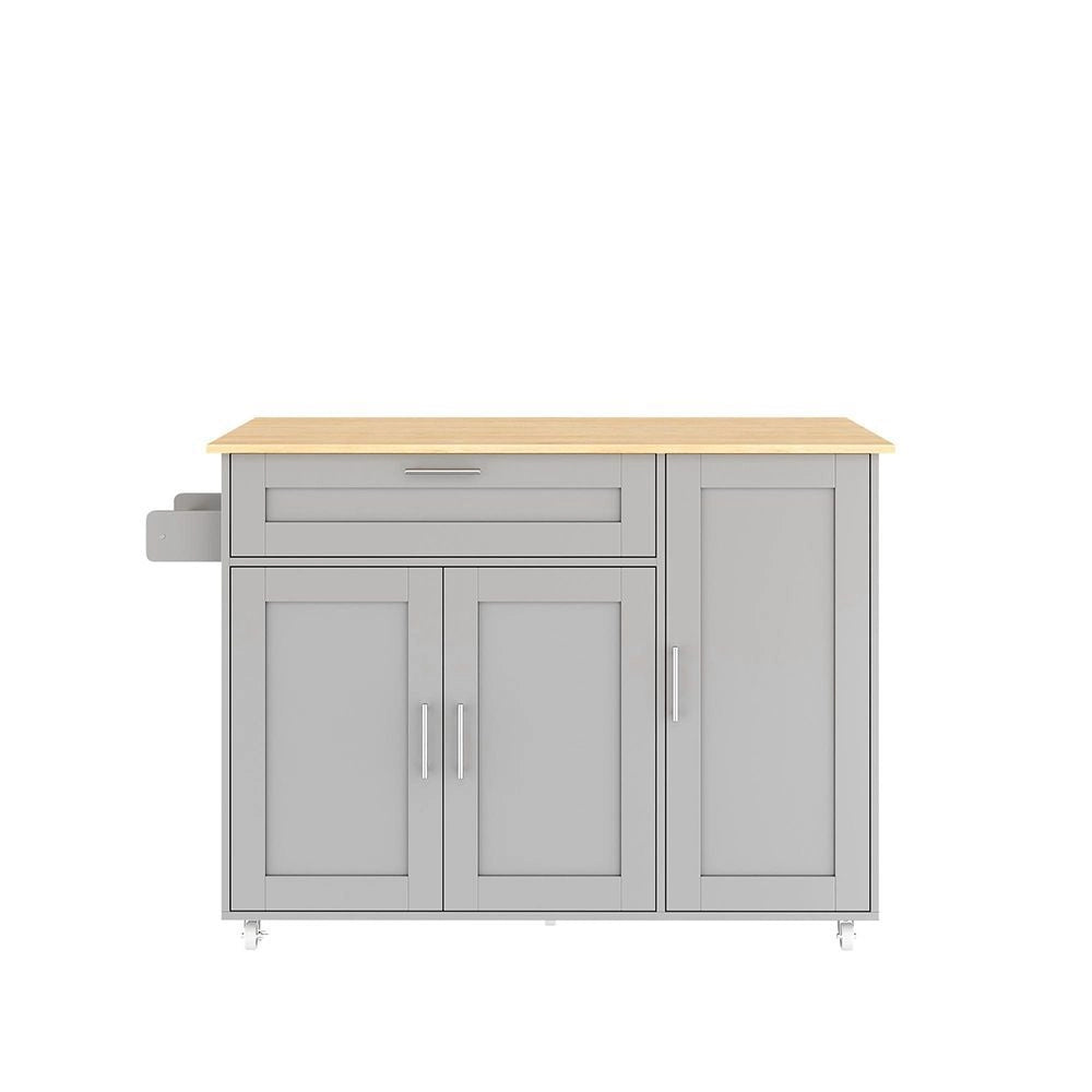 Tavolo da cucina mobile con piano ribaltabile - Xylo - 132,5x44x90 cm - Venatura quercia - Multifunzionale con scaffale spezie, porta asciugamani, 5 ruote
