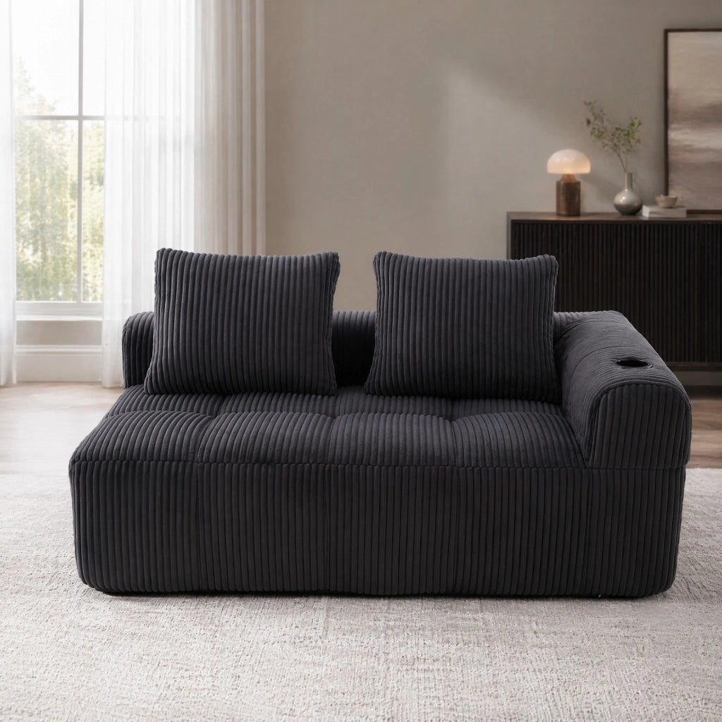 DIVANO 158x93x61 cm in tessuto a coste grigio scuro con tasche laterali e portabicchieri