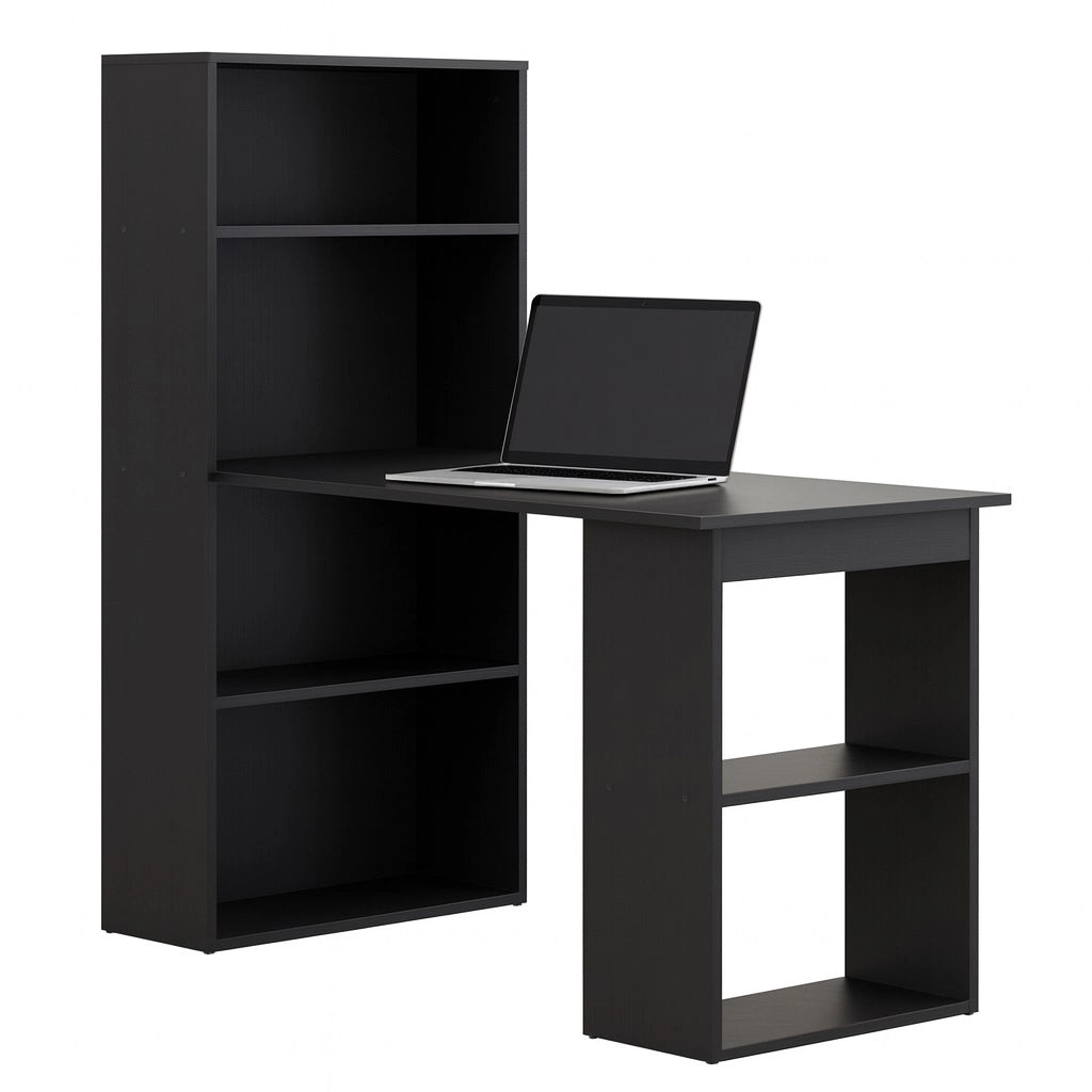 Scrivania con Doppia Libreria Laterale Porta PC in Legno Nobilitato Casa Ufficio Nero