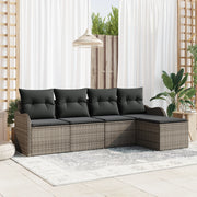 Set di divani da giardino  5 pezzi con cuscini Grigio Polyrattan