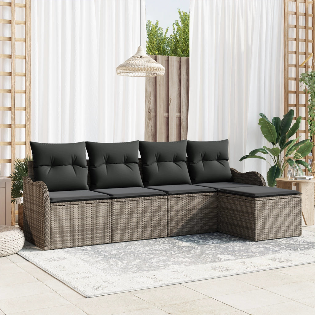 Set di divani da giardino  5 pezzi con cuscini Grigio Polyrattan